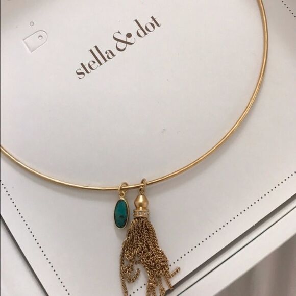 NWT Stella & Dot Gold Collar Necklace Removable Tassel Pendant Adjustable Choker - Picture 6 of 6